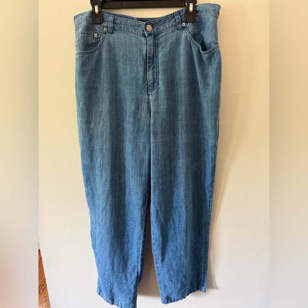 Lauren Jeans Co Ralph Lauren 100% Linen Jeans Women’s Size 16 Blue - Picture 2 of 5